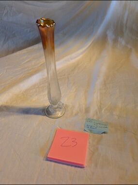 2/60$ Amber iridescent Ruffled Rim Bud Vase by Dugan